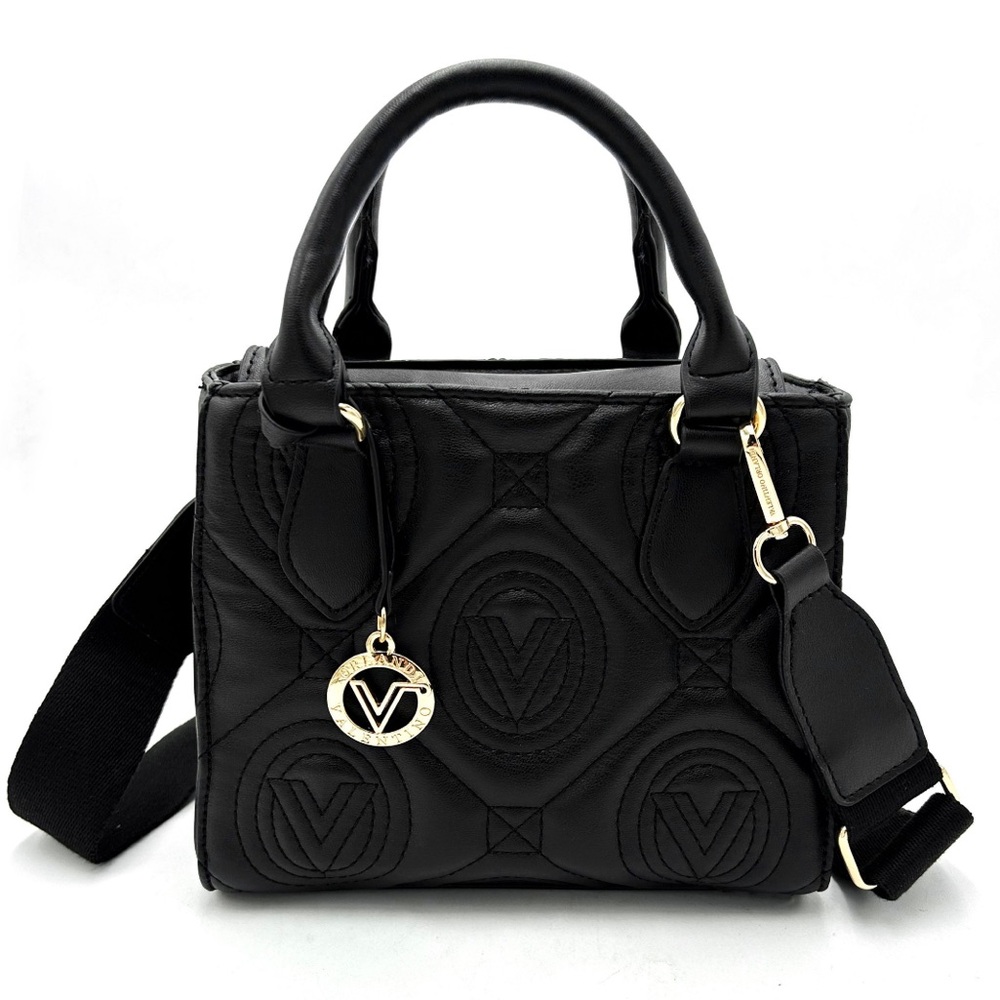 Valentino Orlandi Quilted Black Vegan Leather Satchel / Crossbody – NWT - Picture 1 of 7